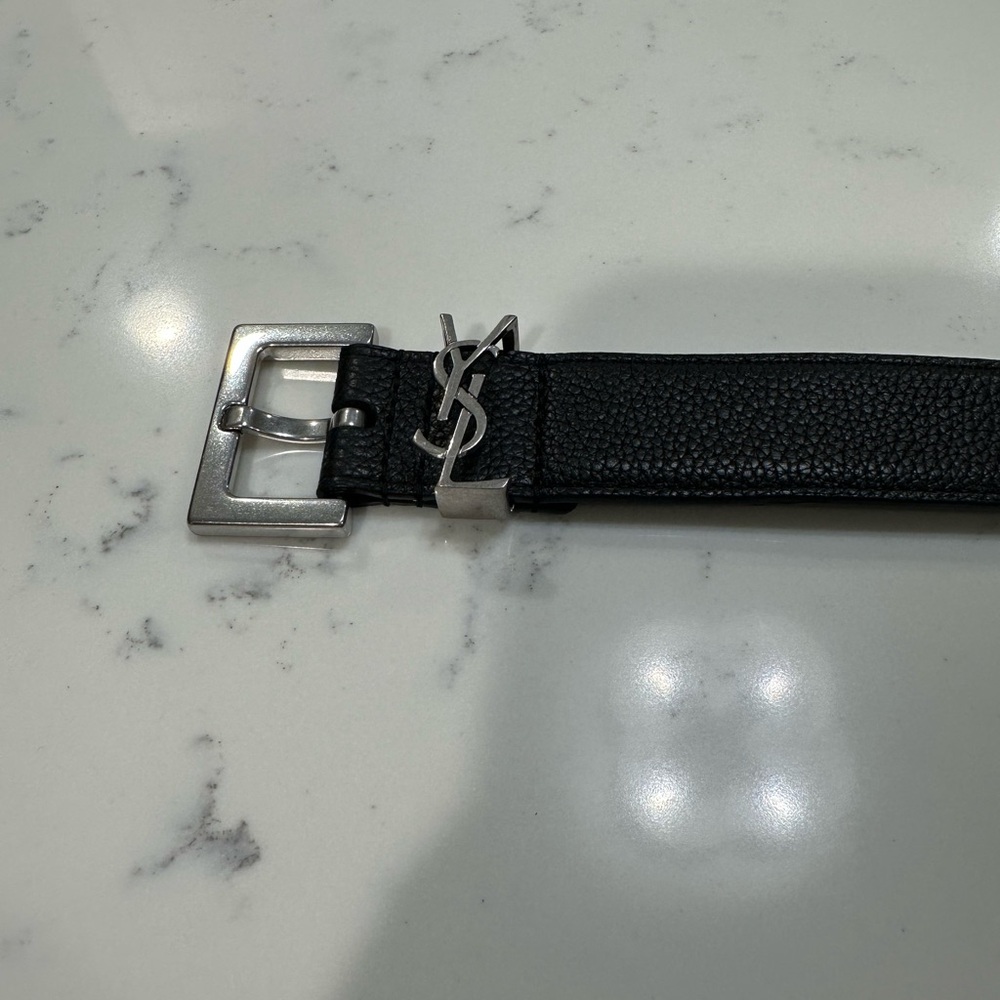 Black Leather Belt with Silver Buckle